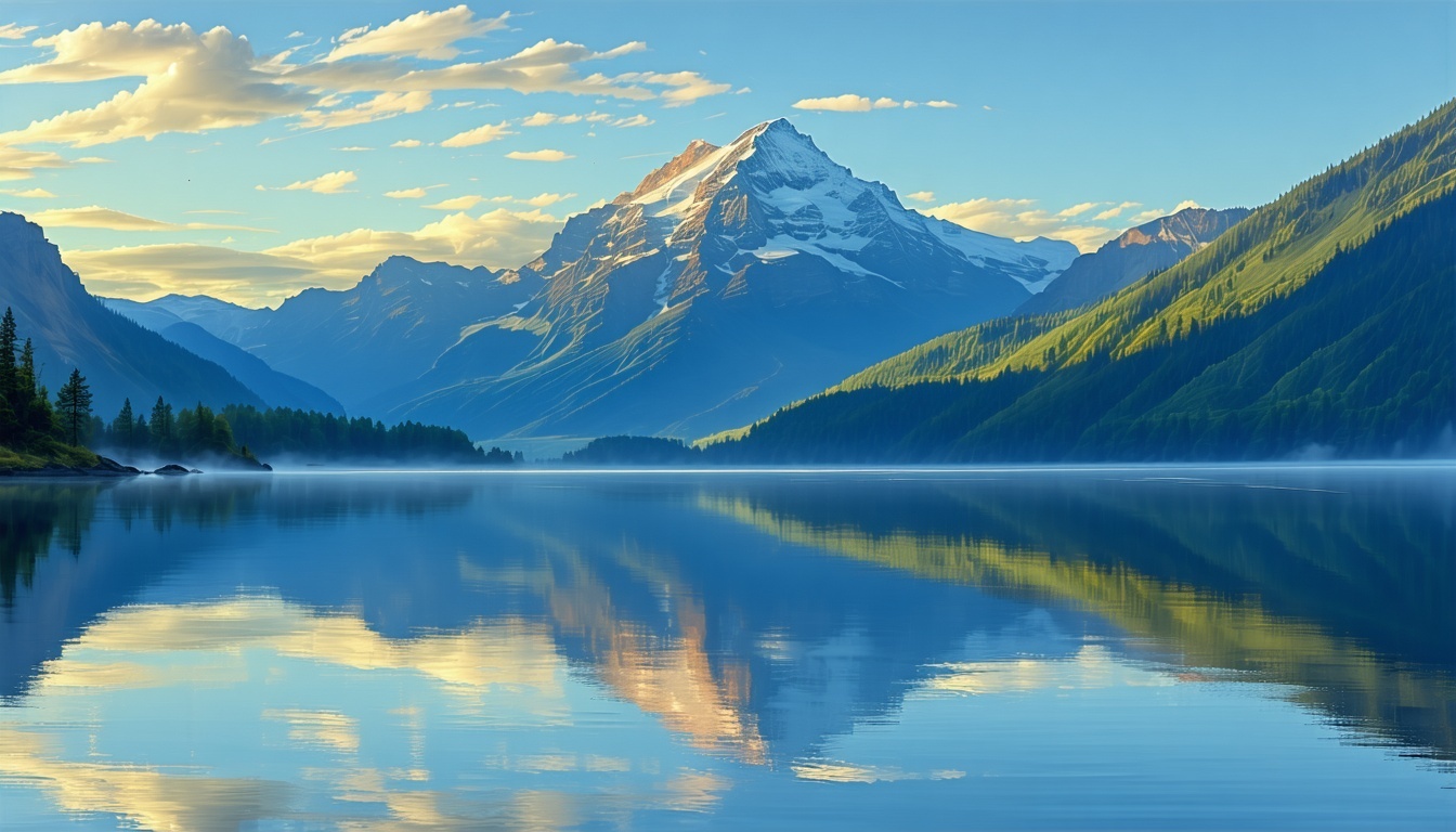 A serene mountain landscape, symbolizing the tranquil themes in Kenneth Fiyod's books.