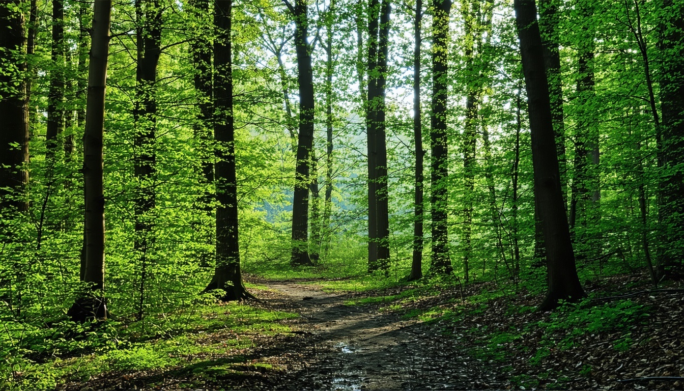 A peaceful forest scene, capturing the essence of nature in Kenneth Fiyod's literary works.