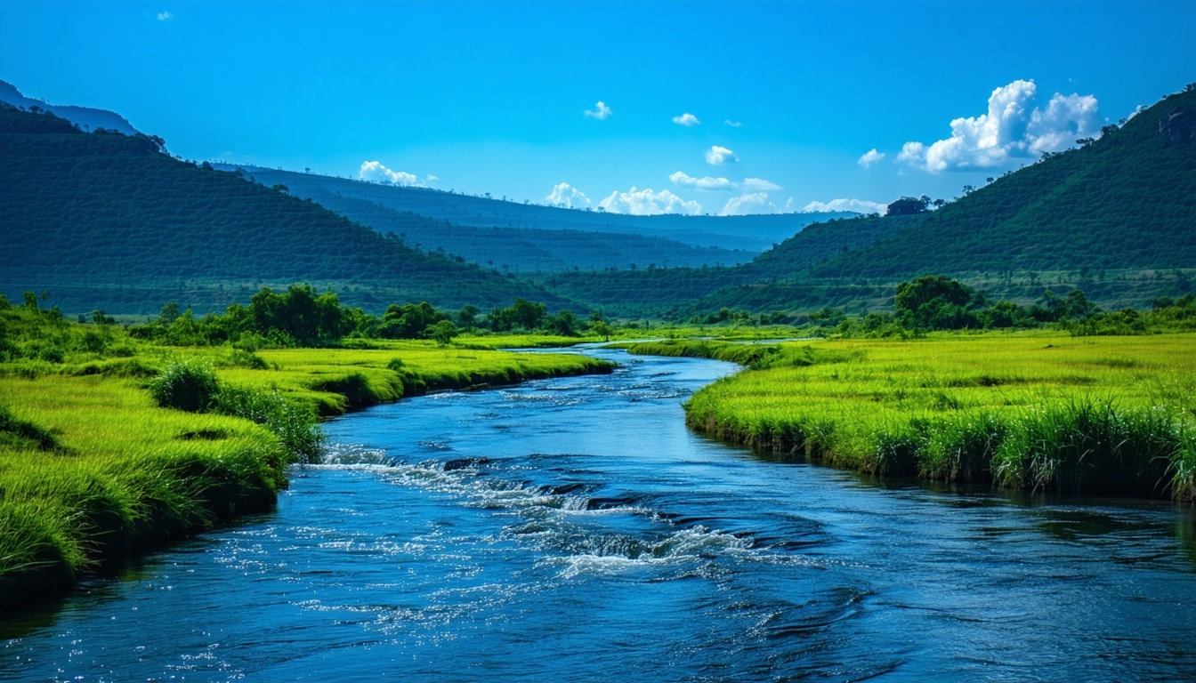 A winding river under a blue sky, representing the journey and adventure in Kenneth's storytelling.
